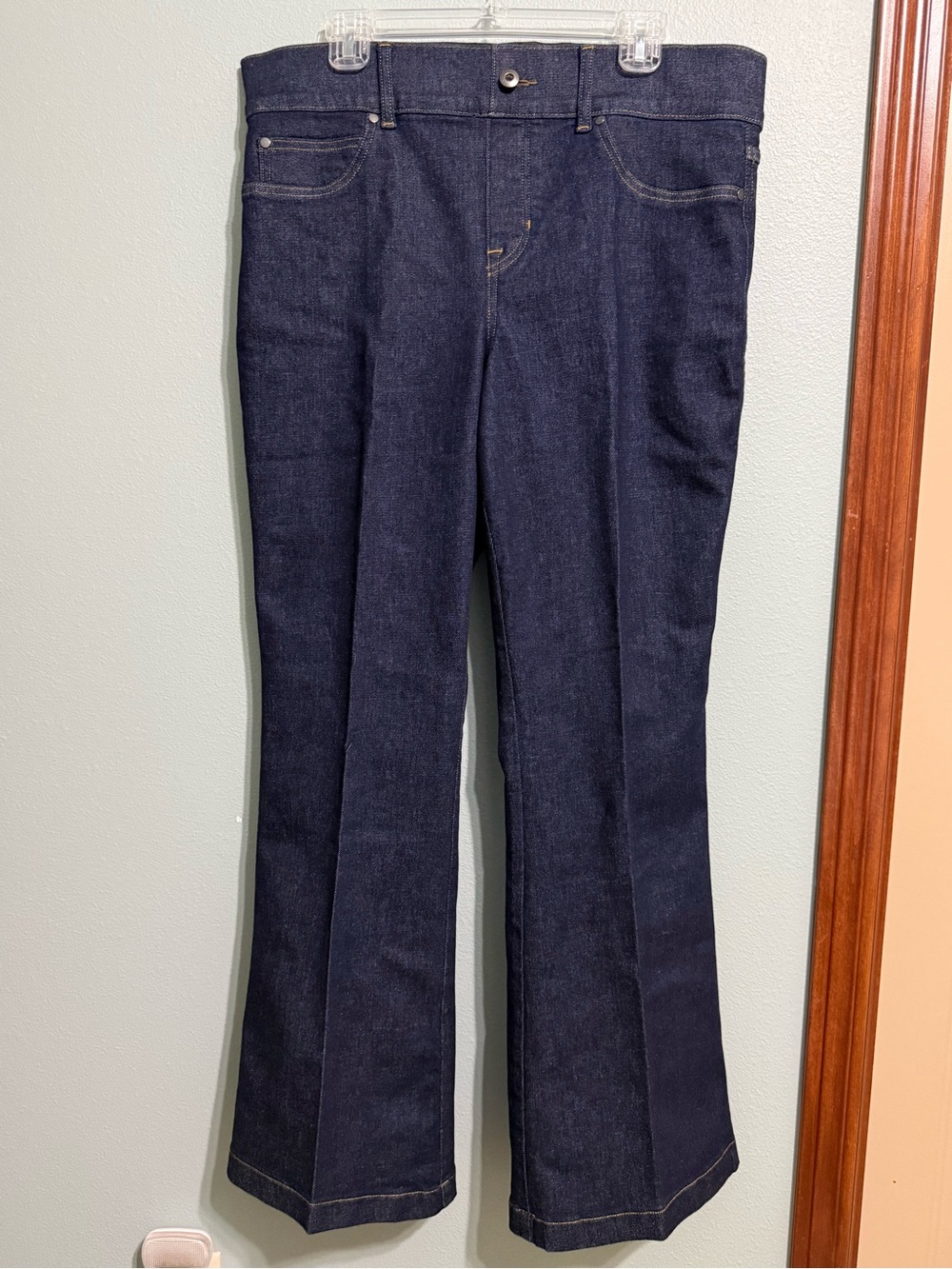 NWT SPANX EveryWear Pull-On Flare Jeans - Raw Indigo Dark Wash Size IX